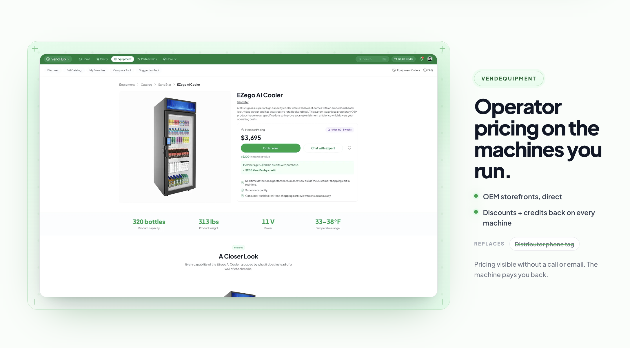 VendHub product page for the EZego AI Cooler