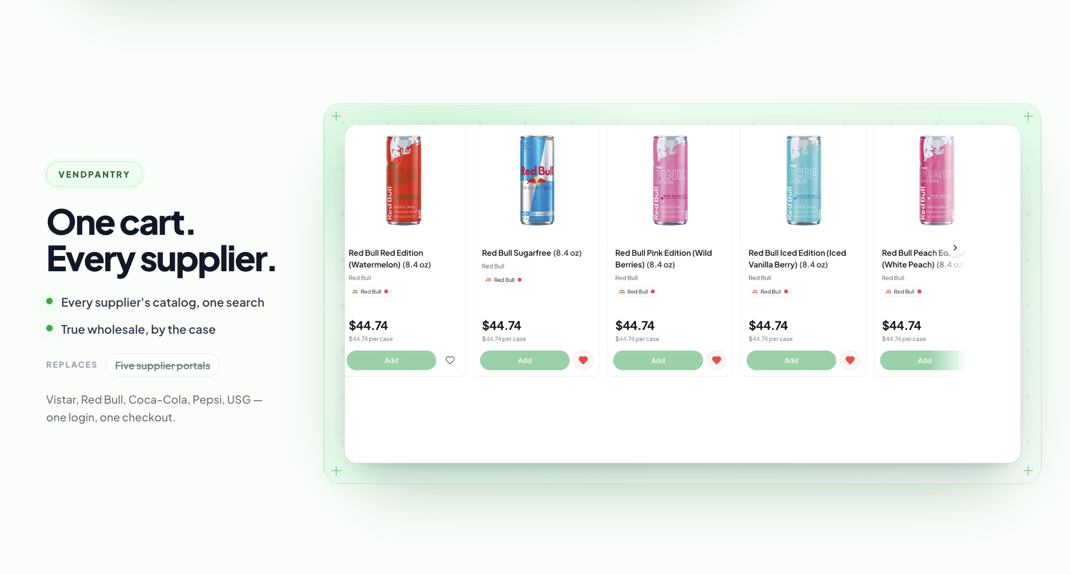 Marketplace showing Red Bull products from multiple suppliers